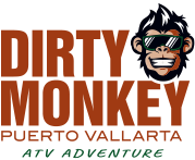 Logotipo de Dirty Monkey Adventure en blanco y negro sobre fondo blanco, representando la identidad de la marca.