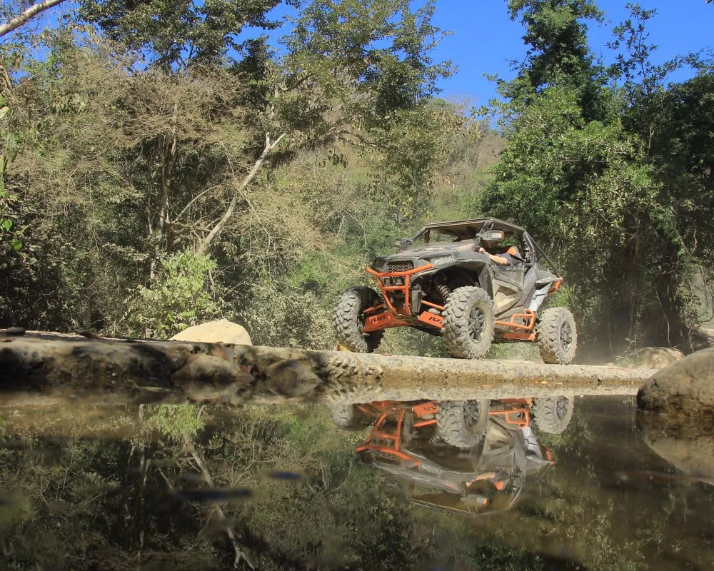 One of the things to do in Puerto Vallarta is to ride RZRs through jungle trails surrounded by nature.